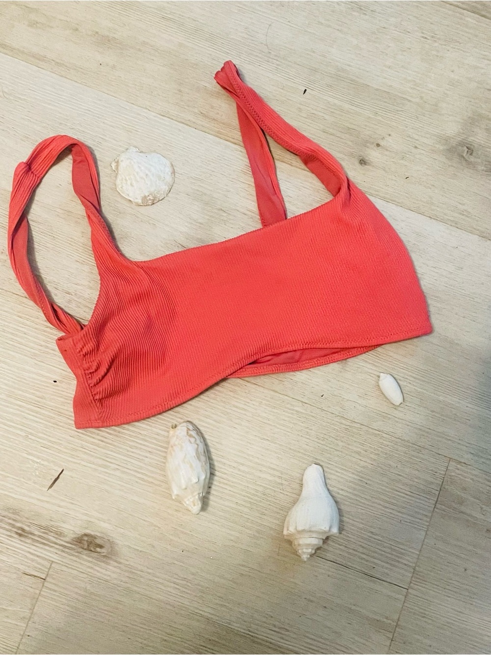 aerie Coral Ribbed Scoop Bikini Bralette